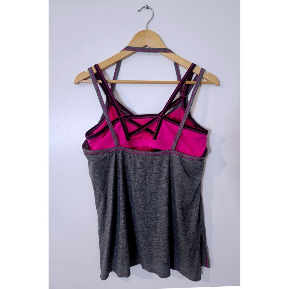 ATHLETA Strappy Built-In Bra Tank Top Heathered Gray Pink Purple Size L Medium - Picture 3 of 4